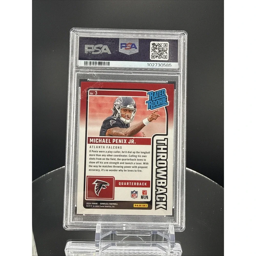 2024 Michael Penix Jr. - Donruss #3 Rated Rookies Throwback PSA 8 RC - Falcons
